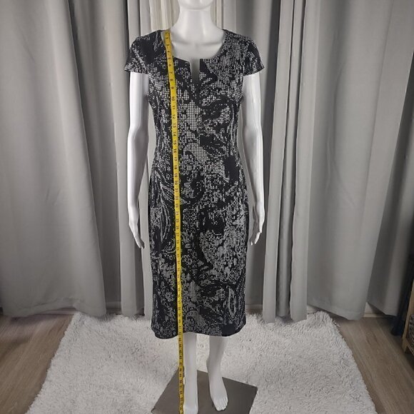 Connected Apparel Womens Embroidered Black, White Print Midi Sheath Dress Size 6 - Picture 5 of 10